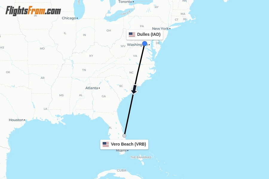 Flights from Dulles to Vero Beach route map