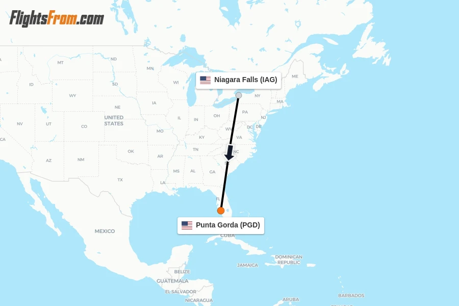 Flights from Niagara Falls to Punta Gorda route map