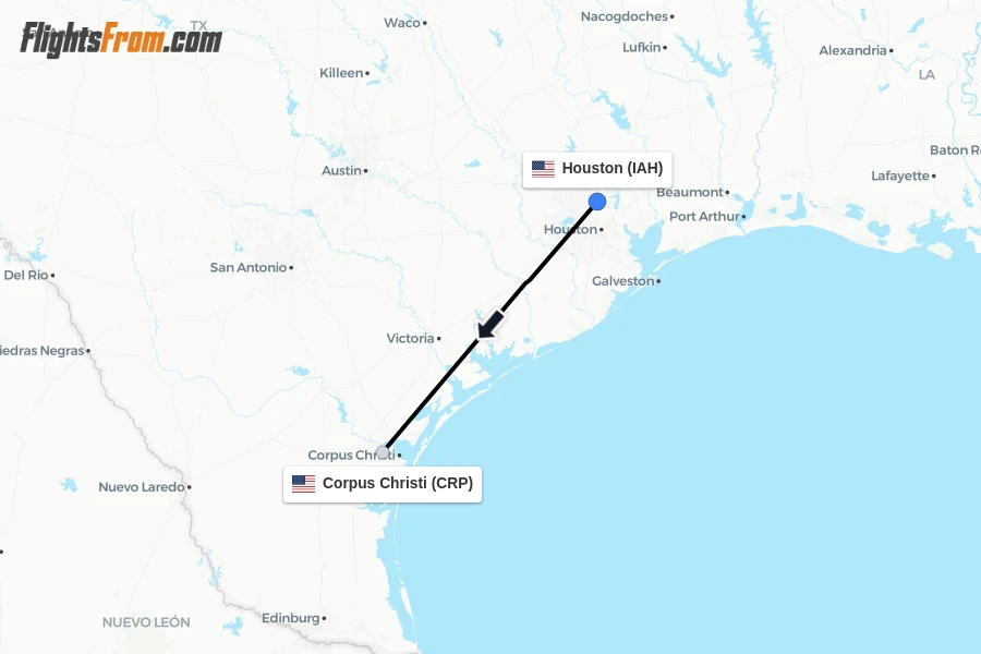 Flights from Houston to Corpus Christi route map