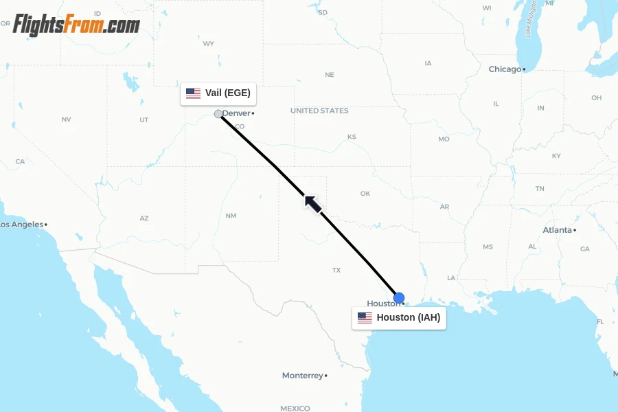 Flights from Houston to Vail route map