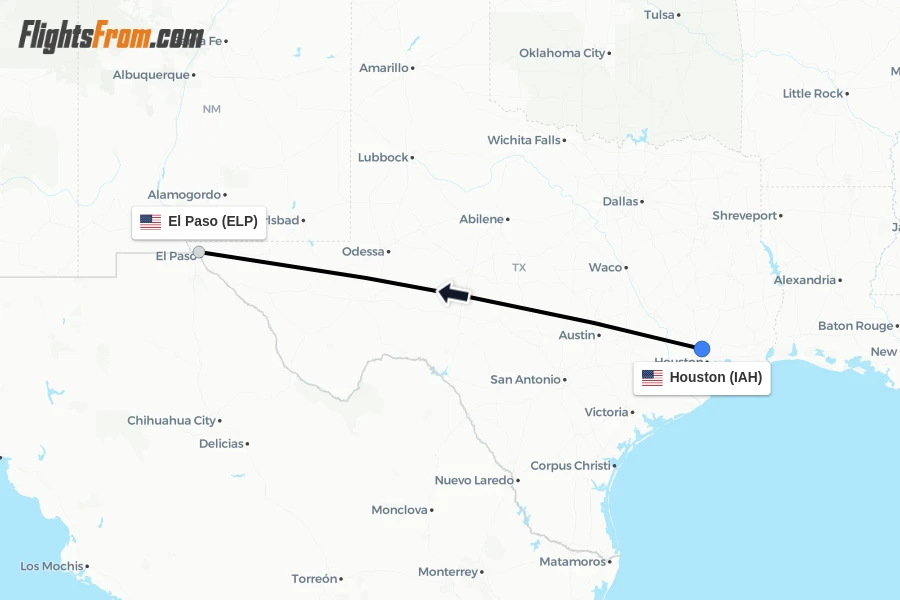 Flights from Houston to El Paso route map