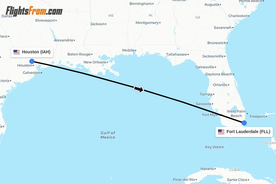 Flights from Houston to Fort Lauderdale route map
