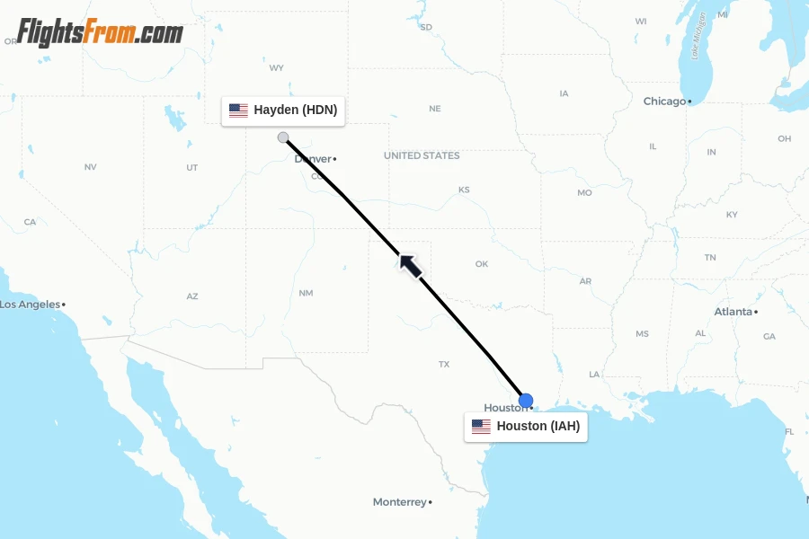 Flights from Houston to Hayden route map