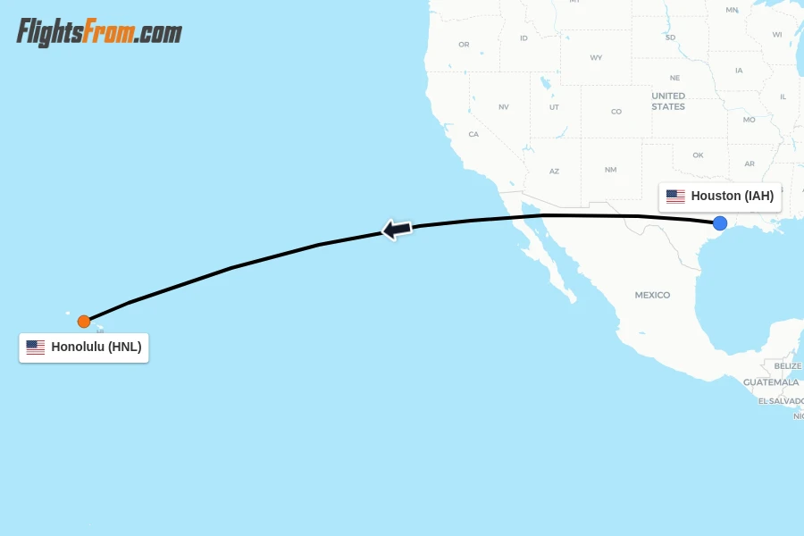 Flights from Houston to Honolulu route map