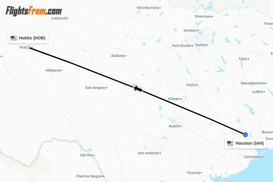 Flights from Houston to Hobbs route map