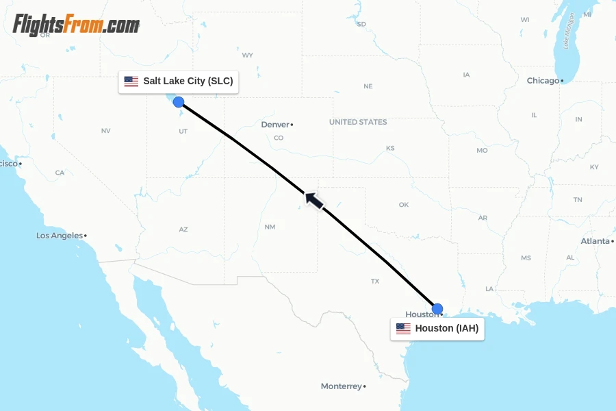 Flights from Houston to Salt Lake City route map