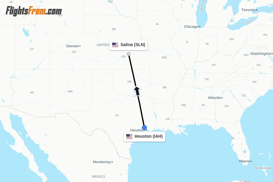 Flights from Houston to Salina route map