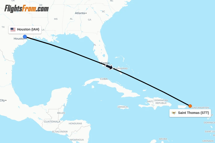 Flights from Houston to Saint Thomas route map