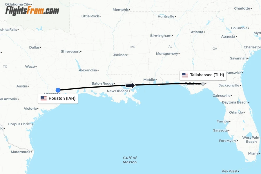 Flights from Houston to Tallahassee route map