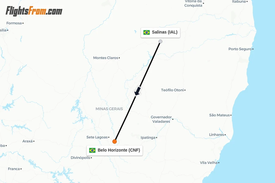 Flights from Salinas to Belo Horizonte route map