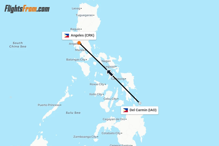 Flights from Del Carmin to Angeles route map