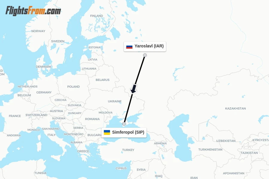 Flights from Yaroslavl to Simferopol route map
