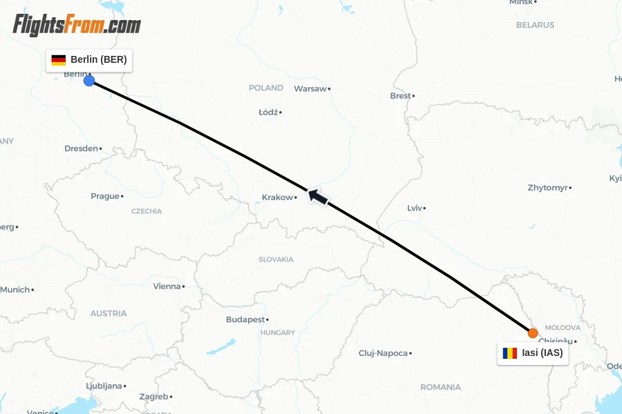 Flights from Iasi to Berlin route map