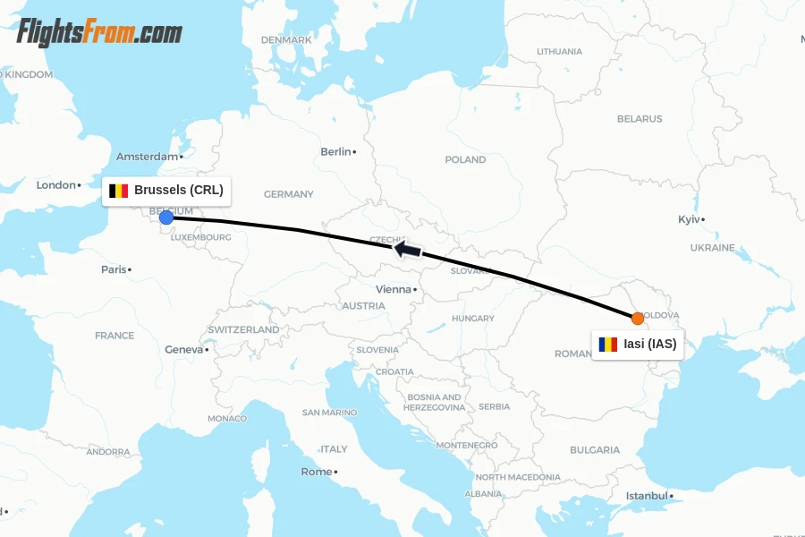 Flights from Iasi to Brussels route map