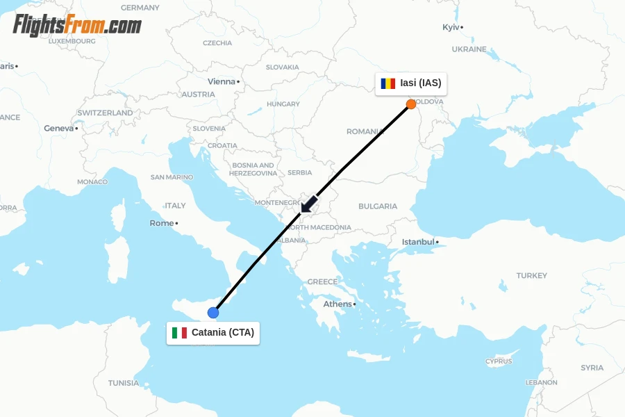 Flights from Iasi to Catania route map