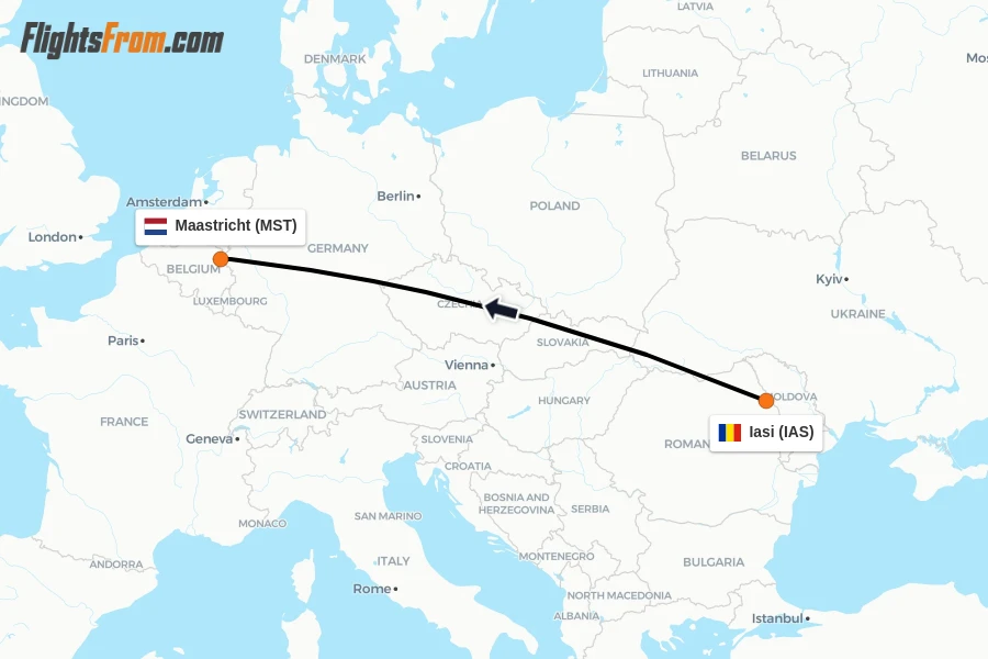 Flights from Iasi to Maastricht route map