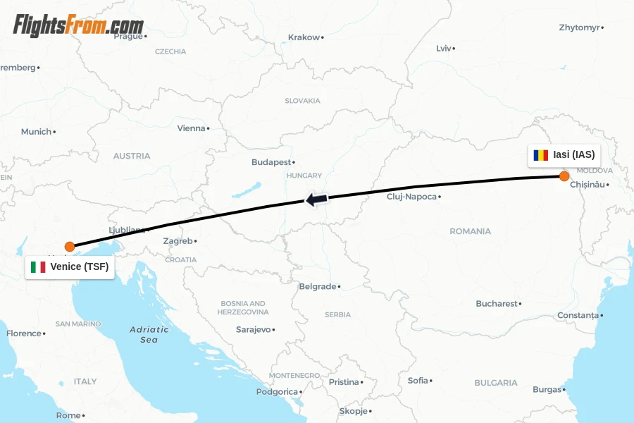 Flights from Iasi to Venice route map