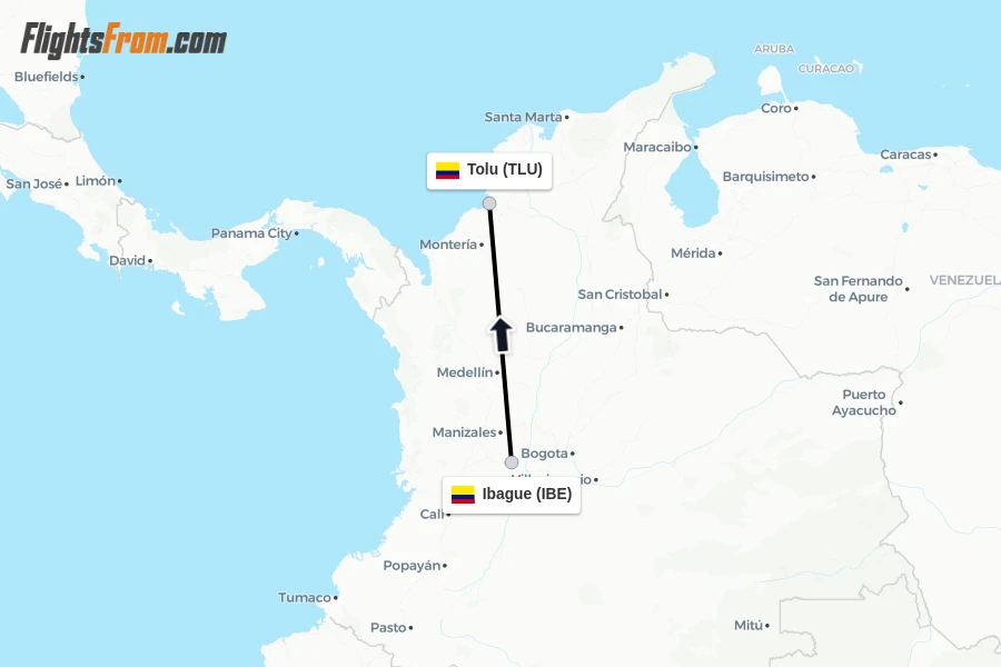 Flights from Ibague to Tolu route map