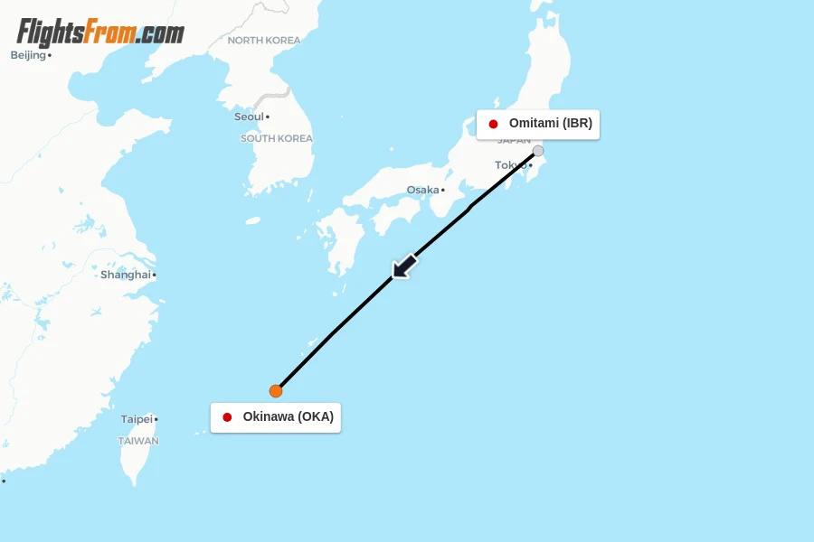 Flights from Omitami to Okinawa route map