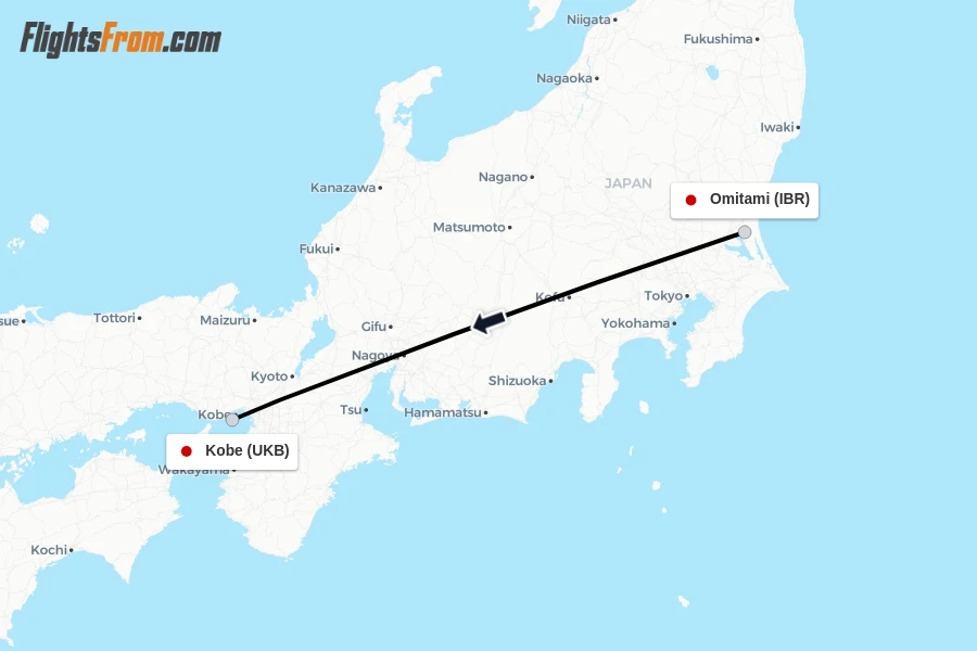 Flights from Omitami to Kobe route map