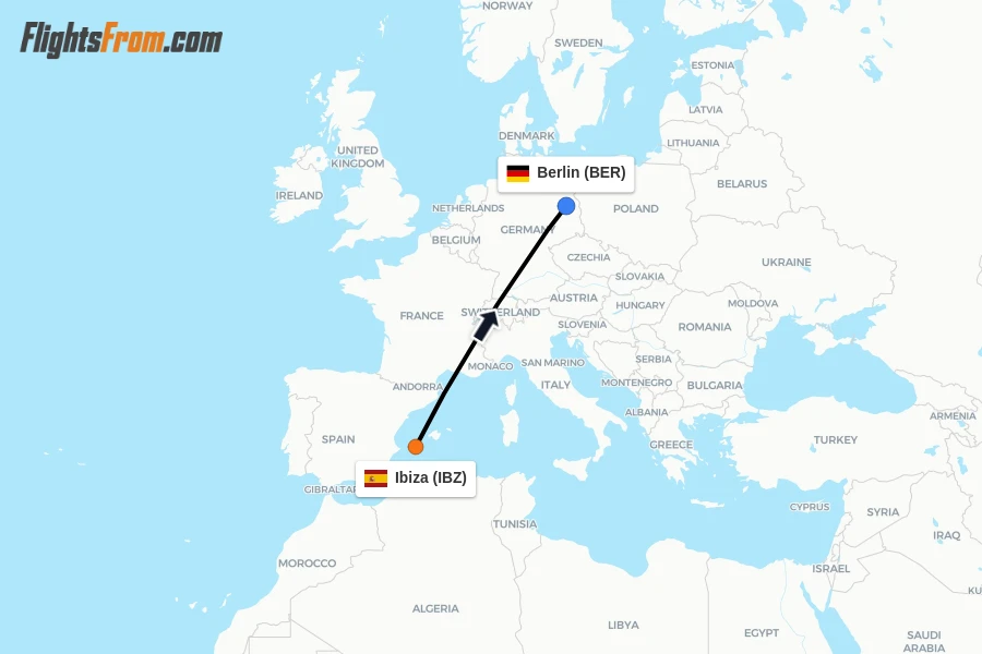 Flights from Ibiza to Berlin route map