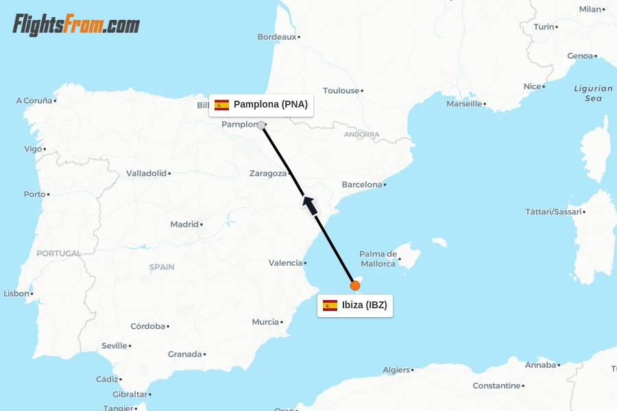 Flights from Ibiza to Pamplona route map