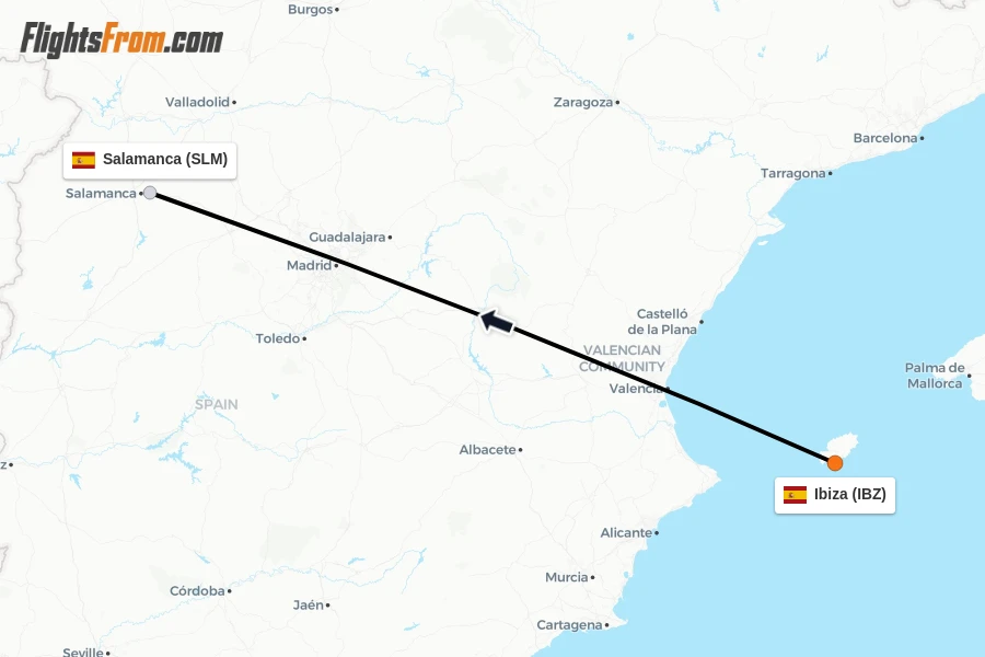 Flights from Ibiza to Salamanca route map