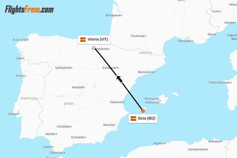 Flights from Ibiza to Vitoria route map