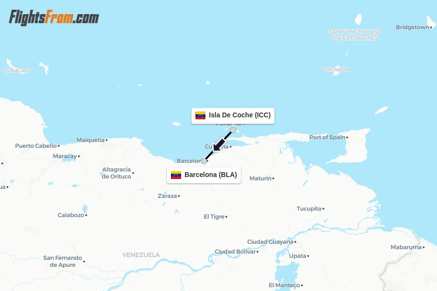 Flights from Isla De Coche to Barcelona route map
