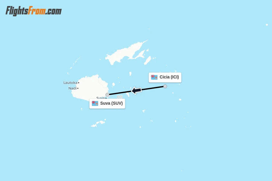Flights from Cicia to Suva route map