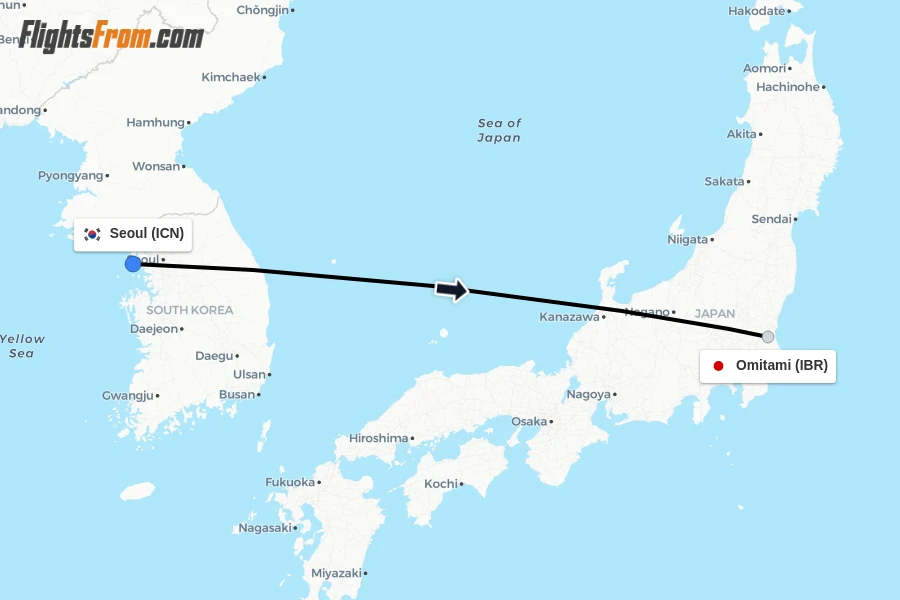 Flights from Seoul to Omitami route map