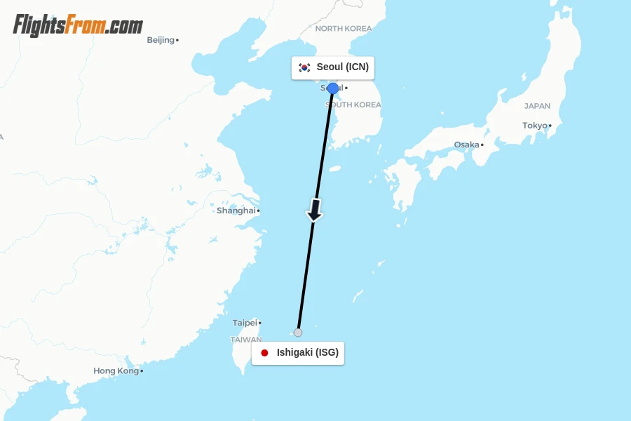 Flights from Seoul to Ishigaki route map