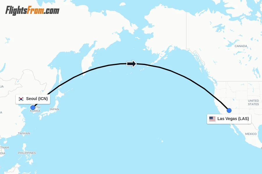 Flights from Seoul to Las Vegas route map