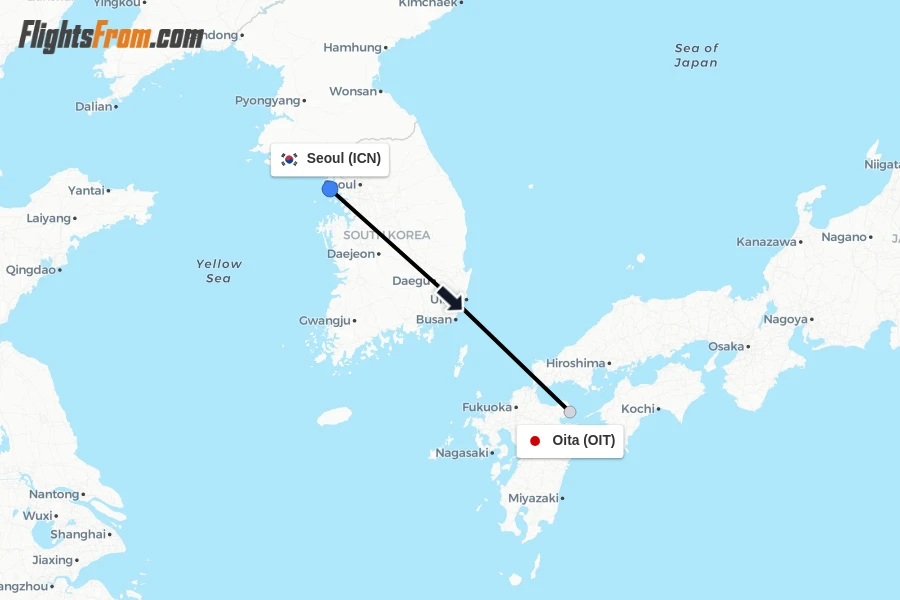 Flights from Seoul to Oita route map