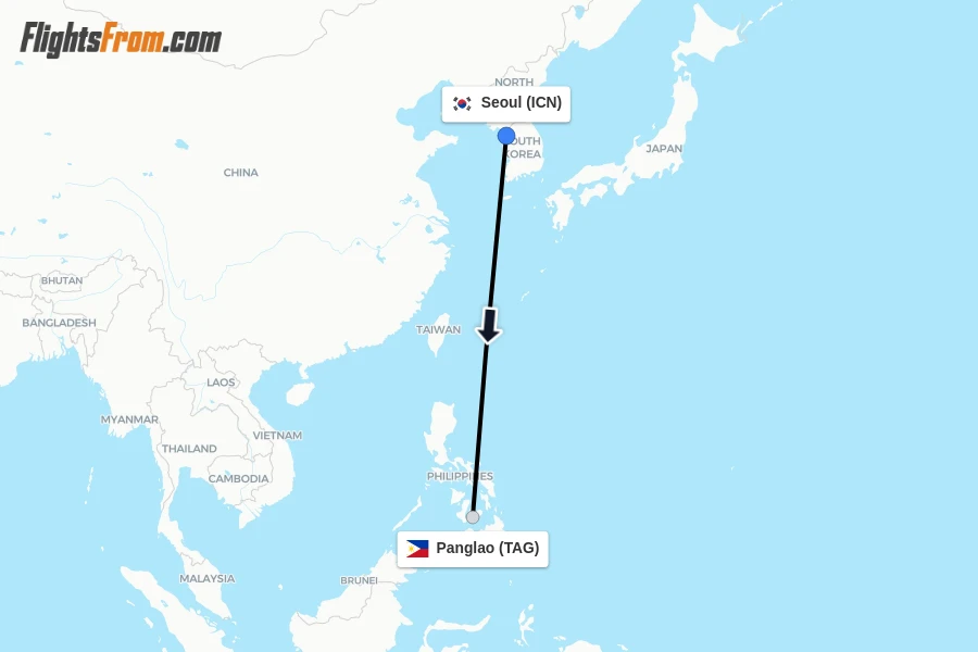 Flights from Seoul to Panglao route map