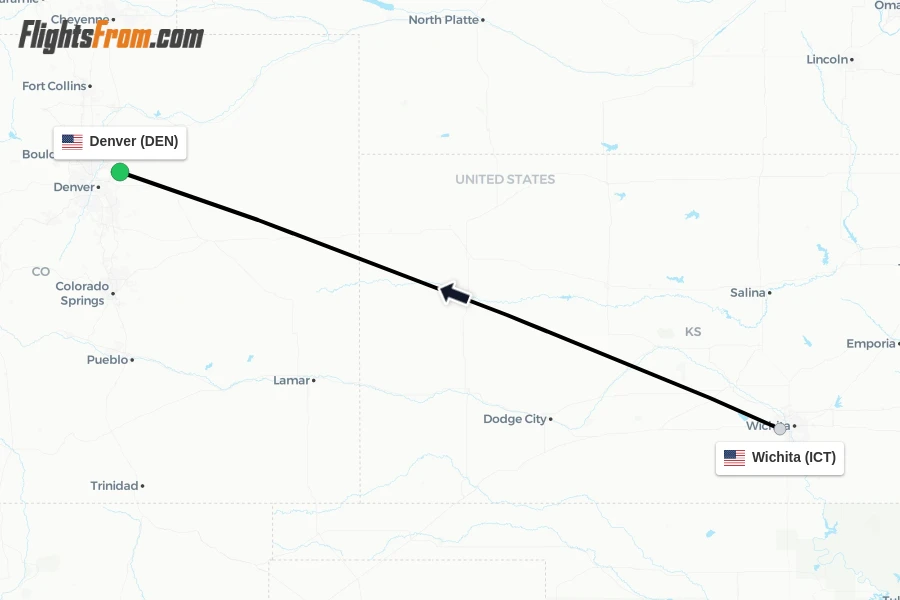 Flights from Wichita to Denver route map