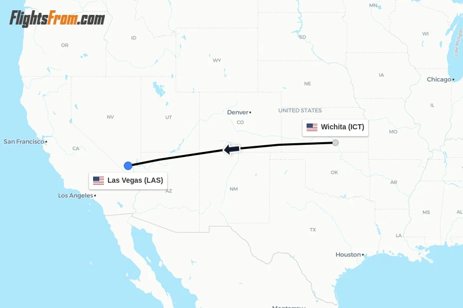Flights from Wichita to Las Vegas route map