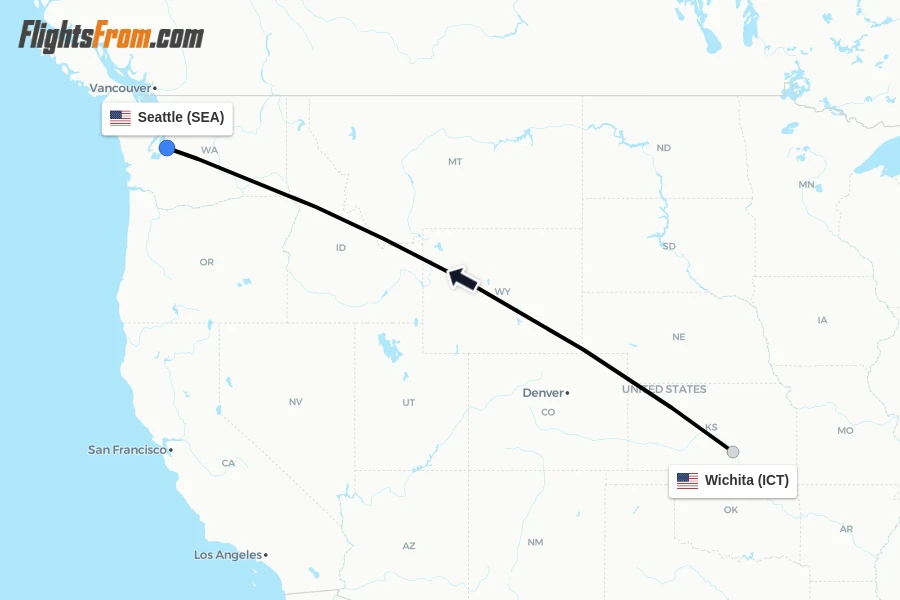 Flights from Wichita to Seattle route map