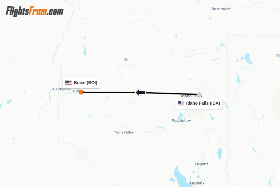 Flights from Idaho Falls to Boise route map
