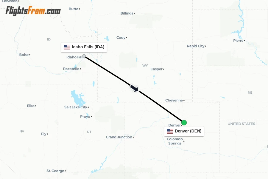 Flights from Idaho Falls to Denver route map
