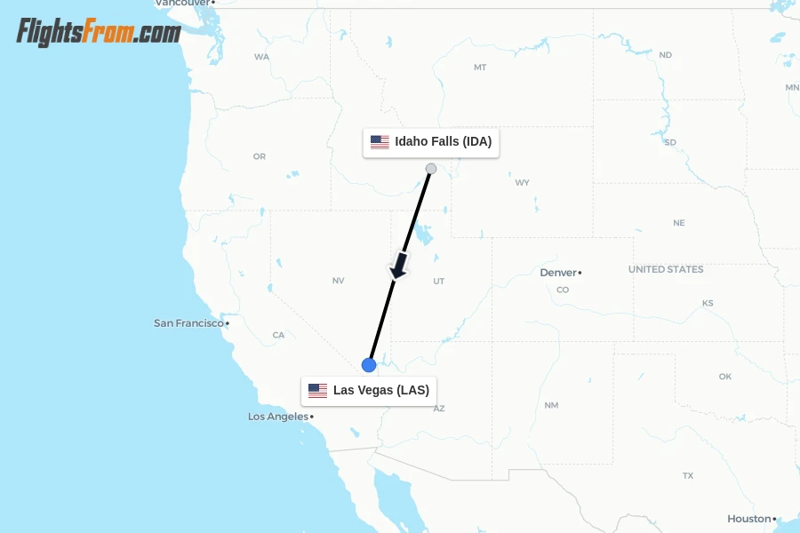 Flights from Idaho Falls to Las Vegas route map