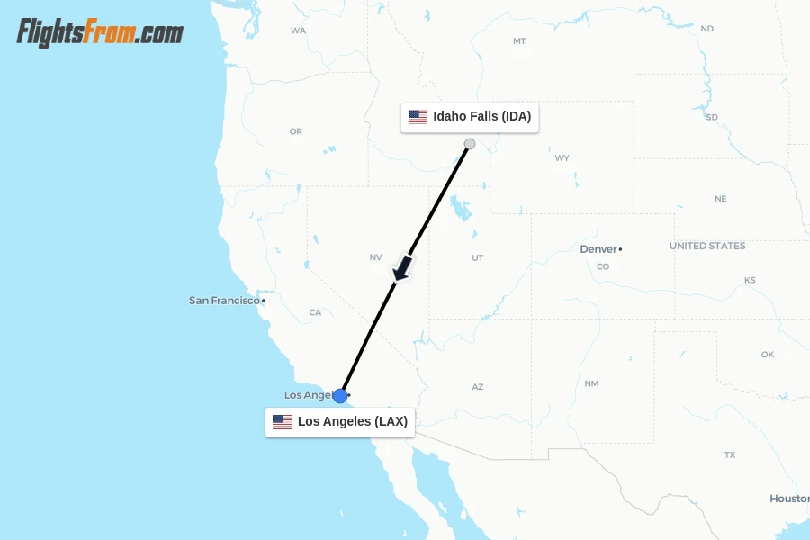 Flights from Idaho Falls to Los Angeles route map