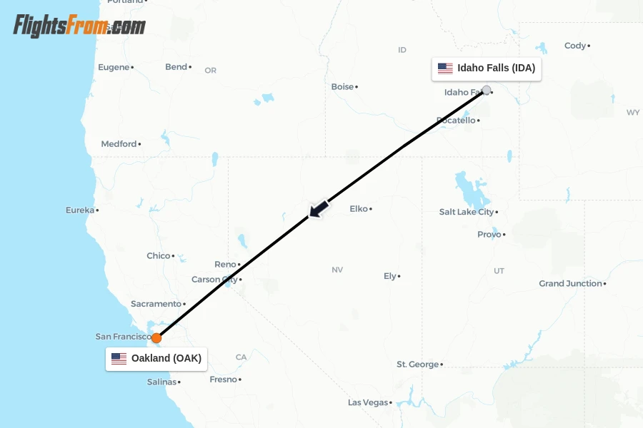 Flights from Idaho Falls to Oakland route map