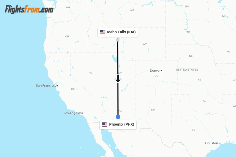 Flights from Idaho Falls to Phoenix route map