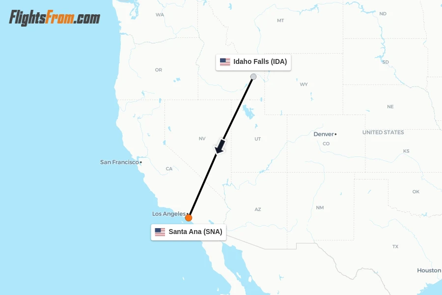 Flights from Idaho Falls to Santa Ana route map