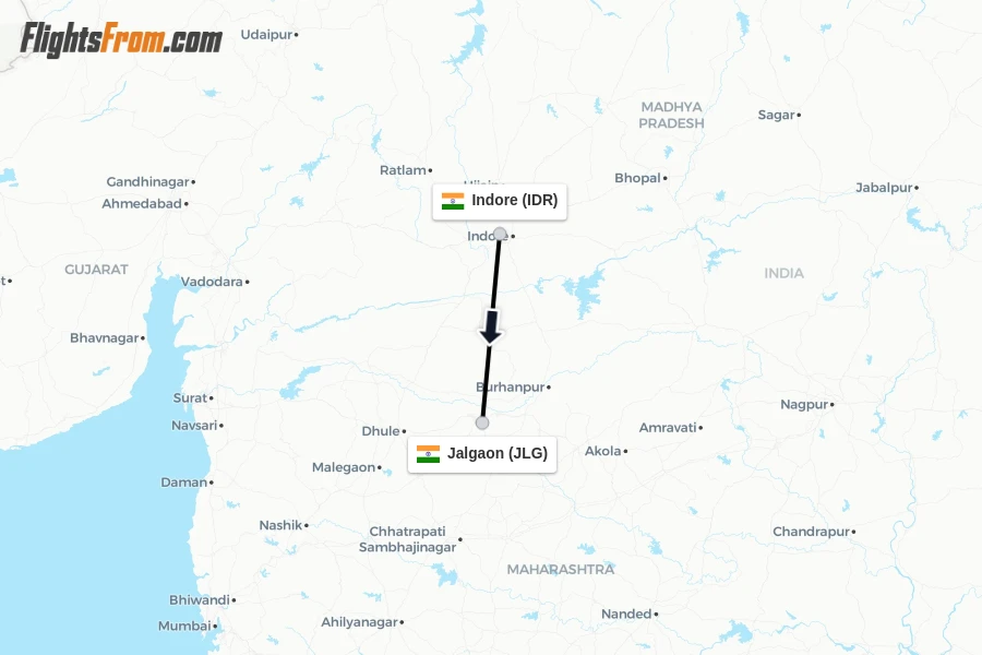 Flights from Indore to Jalgaon route map