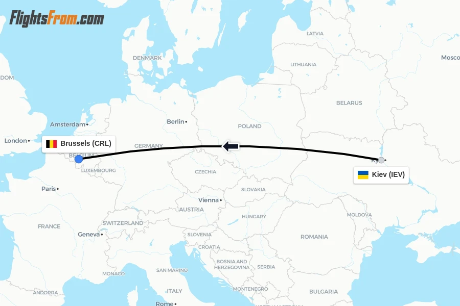 Flights from Kiev to Brussels route map