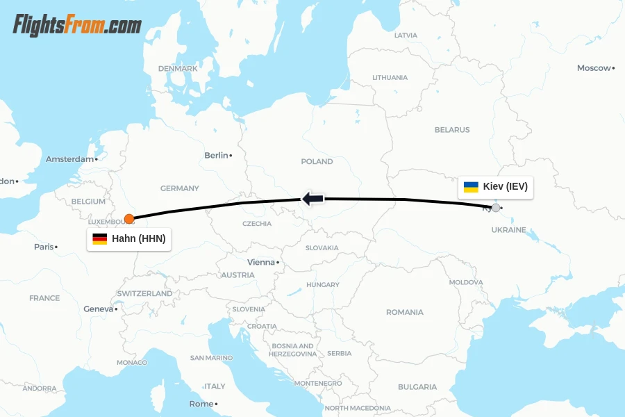 Flights from Kiev to Hahn route map