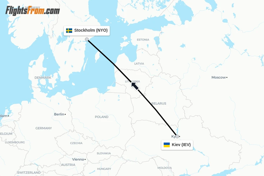 Flights from Kiev to Stockholm route map