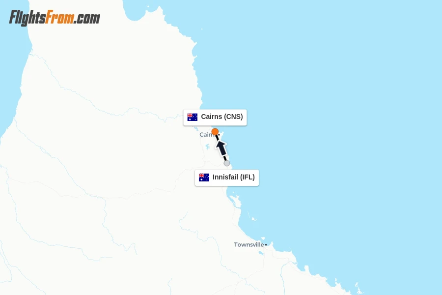 Flights from Innisfail to Cairns route map